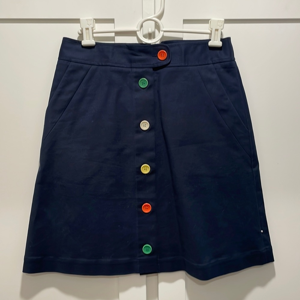 Navy skirt with colorful buttons